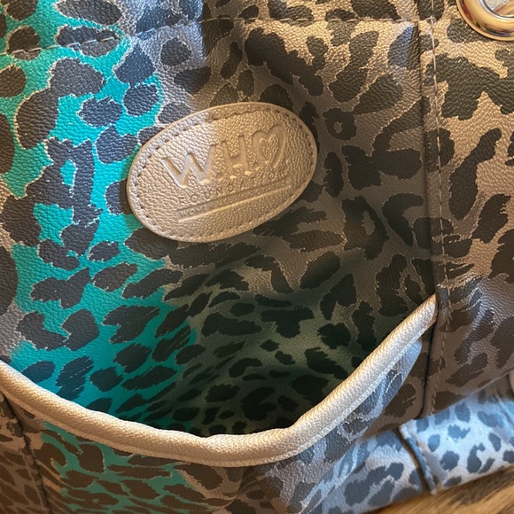 Tote in Silver, Bright Sea Green and Shades of Gray with Cheetah Accent - Picture 4 of 9